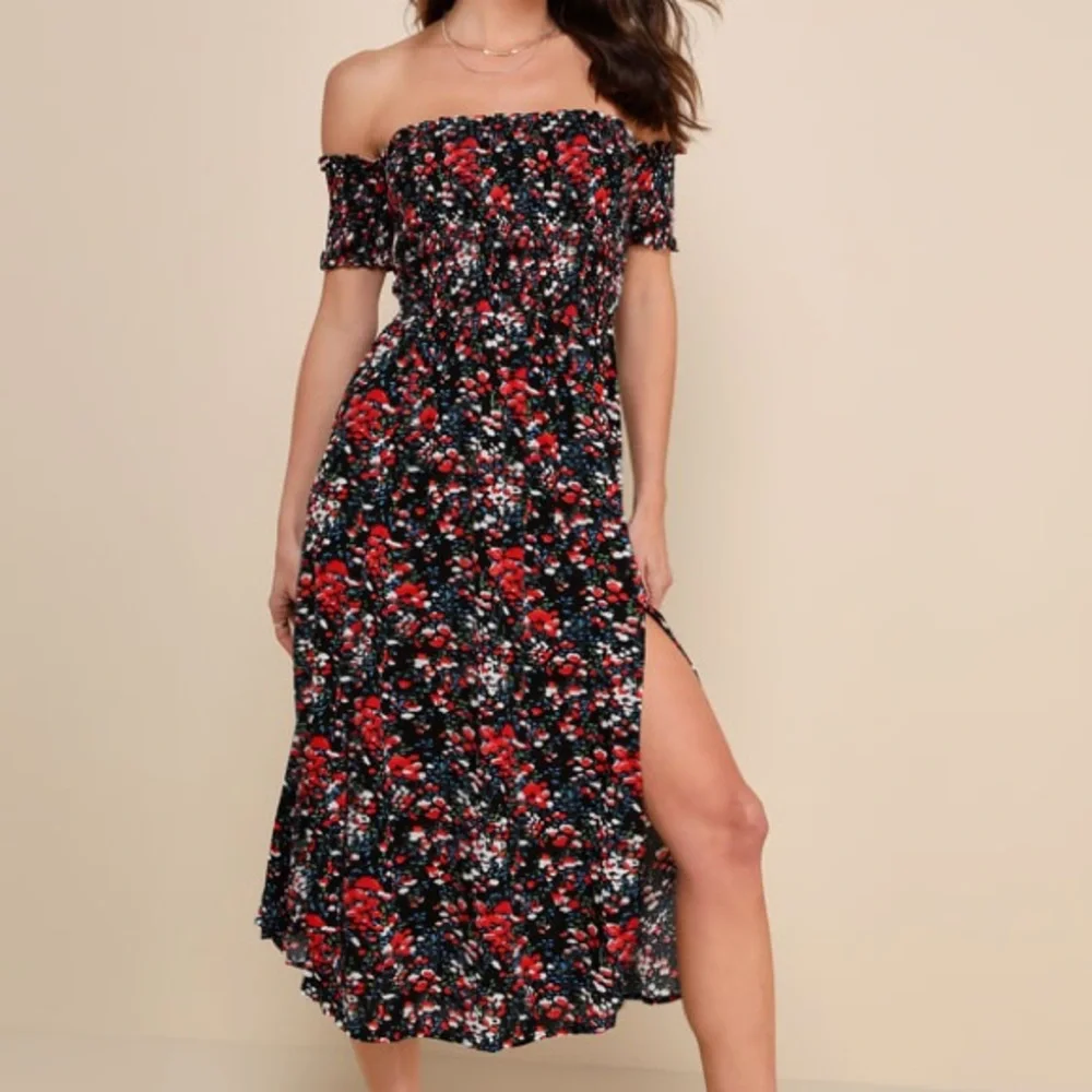 Lulus View from the Meadow Black Floral Print Off-the-Shoulder Dress - Picture 3 of 7